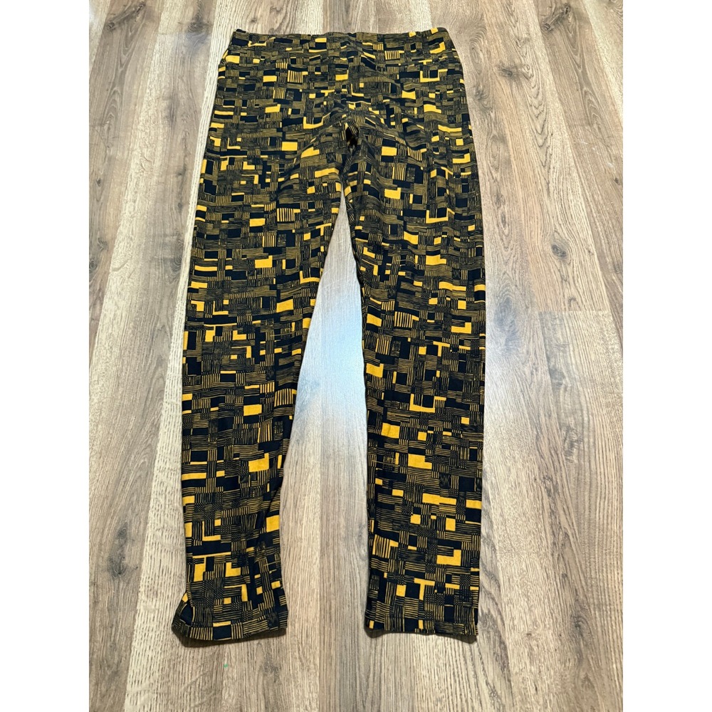 LuLaRoe Leggings Womens Size Tall & Curvy Black Yellow Geometric Abstract Pants